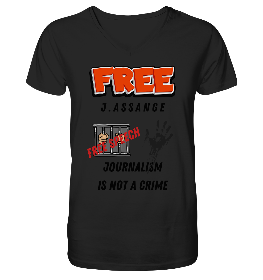 FREE J.ASSANGE - JOURNALISM IS NOT A CRIME, FREE SPEECH (2 GRAFIKEN) - V-Neck Shirt
