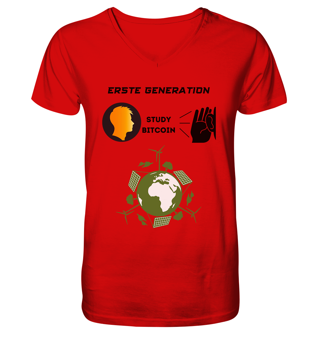 ERSTE (Bitcoin) GENERATION - STUDY BITCOIN - (green Energy Grafik) - V-Neck Shirt