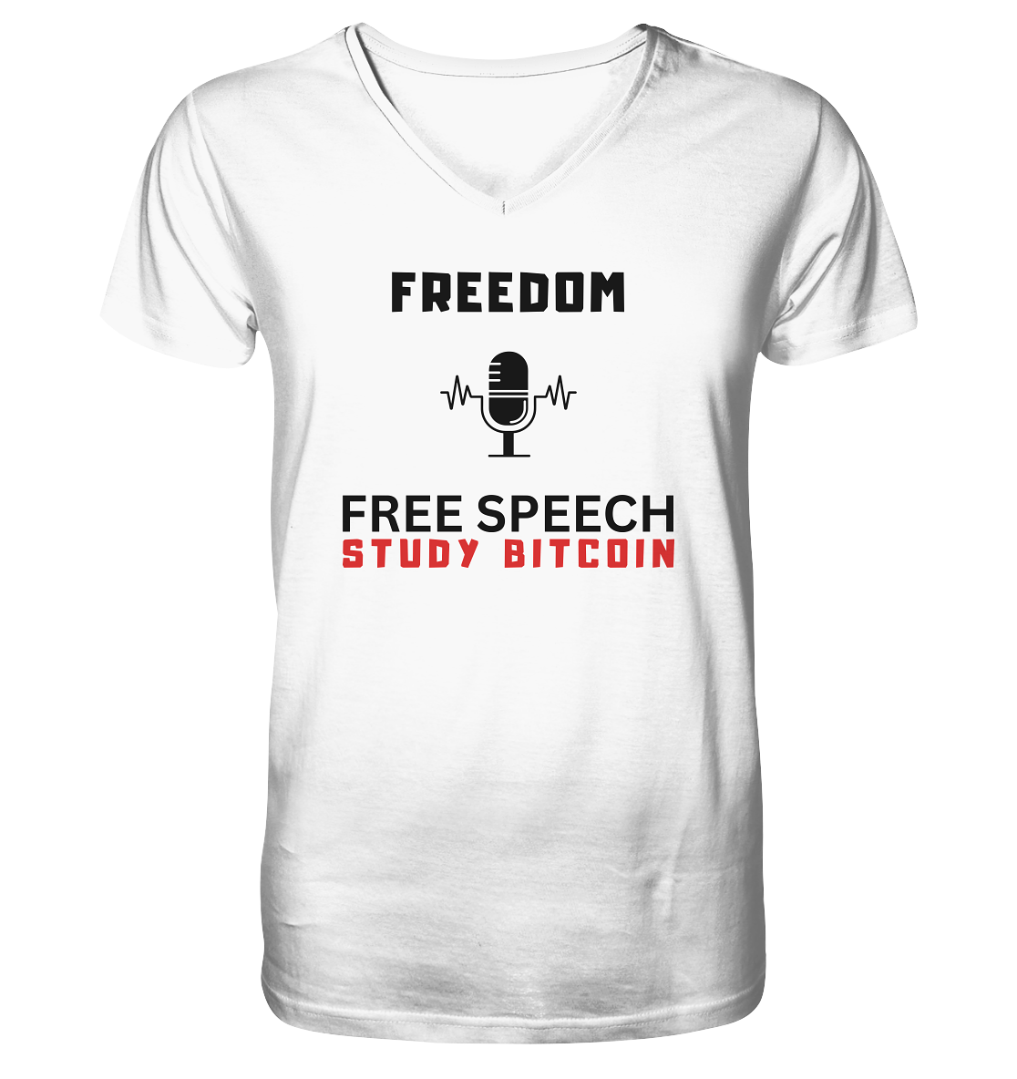 FREEDOM (Mikrofon) FREE SPEECH, STUDY BITCOIN - V-Neck Shirt