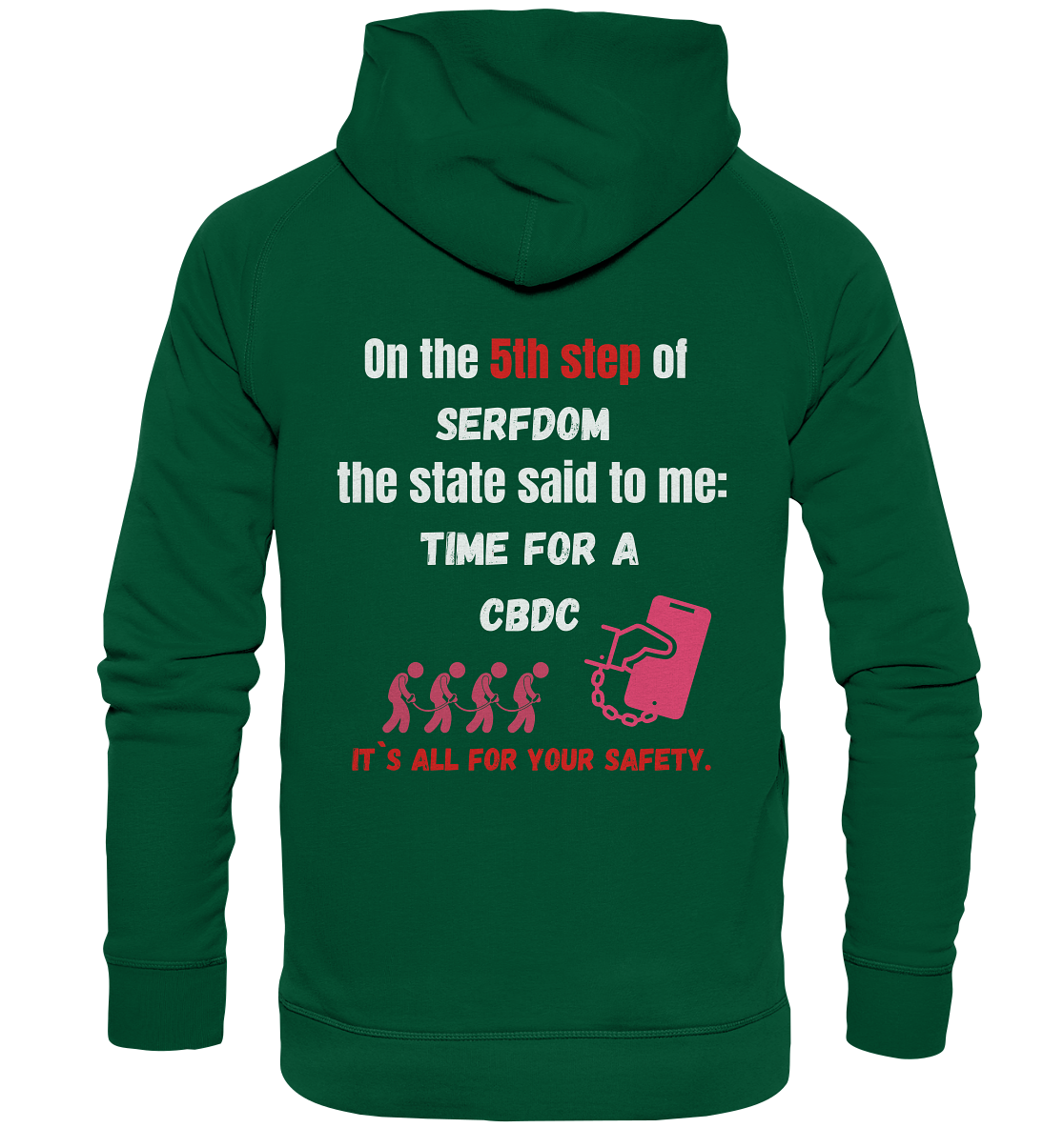 5th step of serfdom the state said to me: TIME FOR A CBDC # RÜCKENDRUCK # (Ladies Collection 21% Rabatt bis zum Halving 2024) - Basic Unisex Hoodie