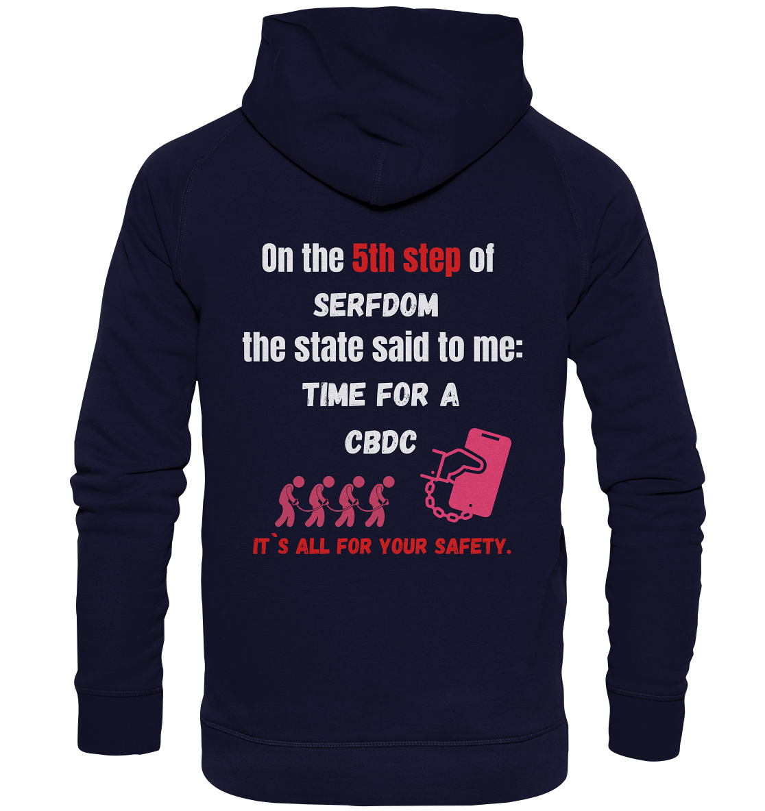 5th step of serfdom the state said to me: TIME FOR A CBDC # RÜCKENDRUCK # (Ladies Collection 21% Rabatt bis zum Halving 2024) - Basic Unisex Hoodie