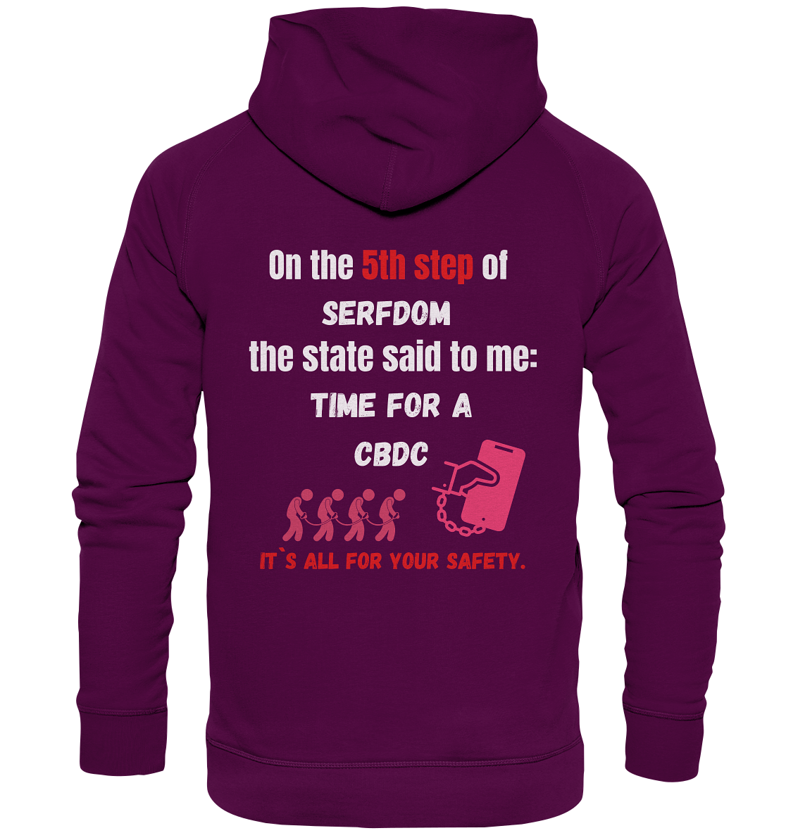 5th step of serfdom the state said to me: TIME FOR A CBDC # RÜCKENDRUCK # (Ladies Collection 21% Rabatt bis zum Halving 2024) - Basic Unisex Hoodie