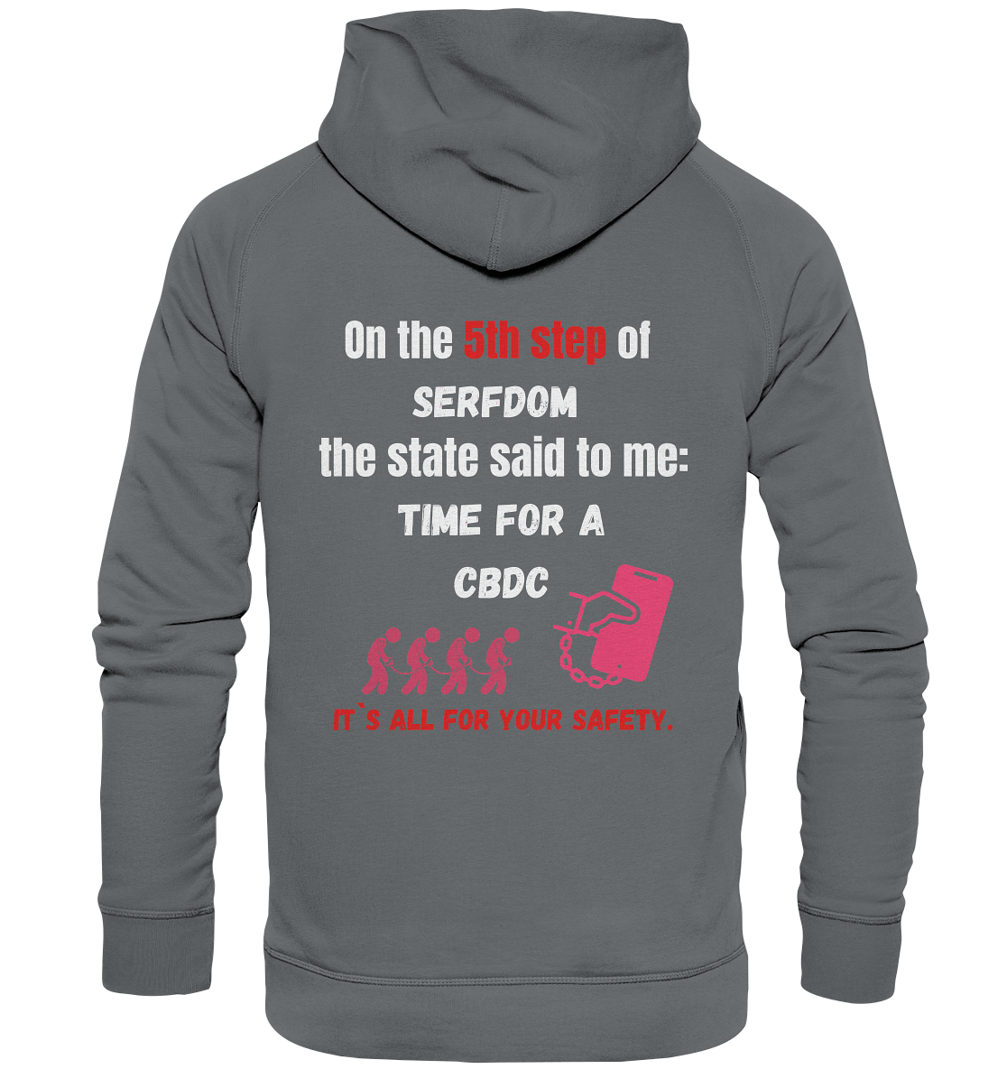 5th step of serfdom the state said to me: TIME FOR A CBDC # RÜCKENDRUCK # (Ladies Collection 21% Rabatt bis zum Halving 2024) - Basic Unisex Hoodie