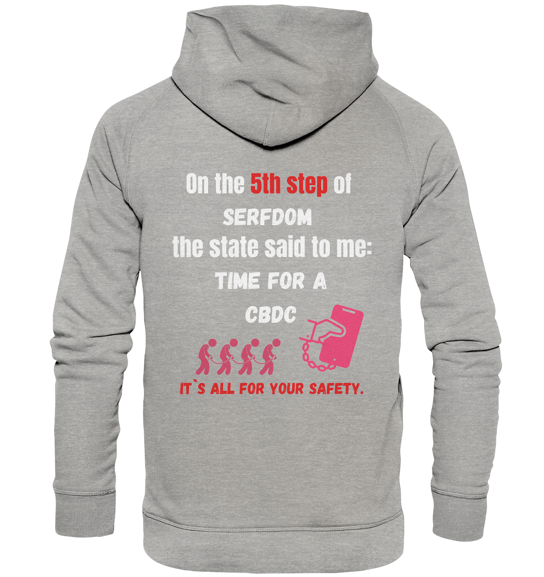 5th step of serfdom the state said to me: TIME FOR A CBDC # RÜCKENDRUCK # (Ladies Collection 21% Rabatt bis zum Halving 2024) - Basic Unisex Hoodie