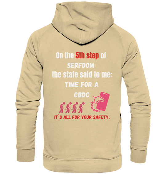 5th step of serfdom the state said to me: TIME FOR A CBDC # RÜCKENDRUCK # (Ladies Collection 21% Rabatt bis zum Halving 2024) - Basic Unisex Hoodie
