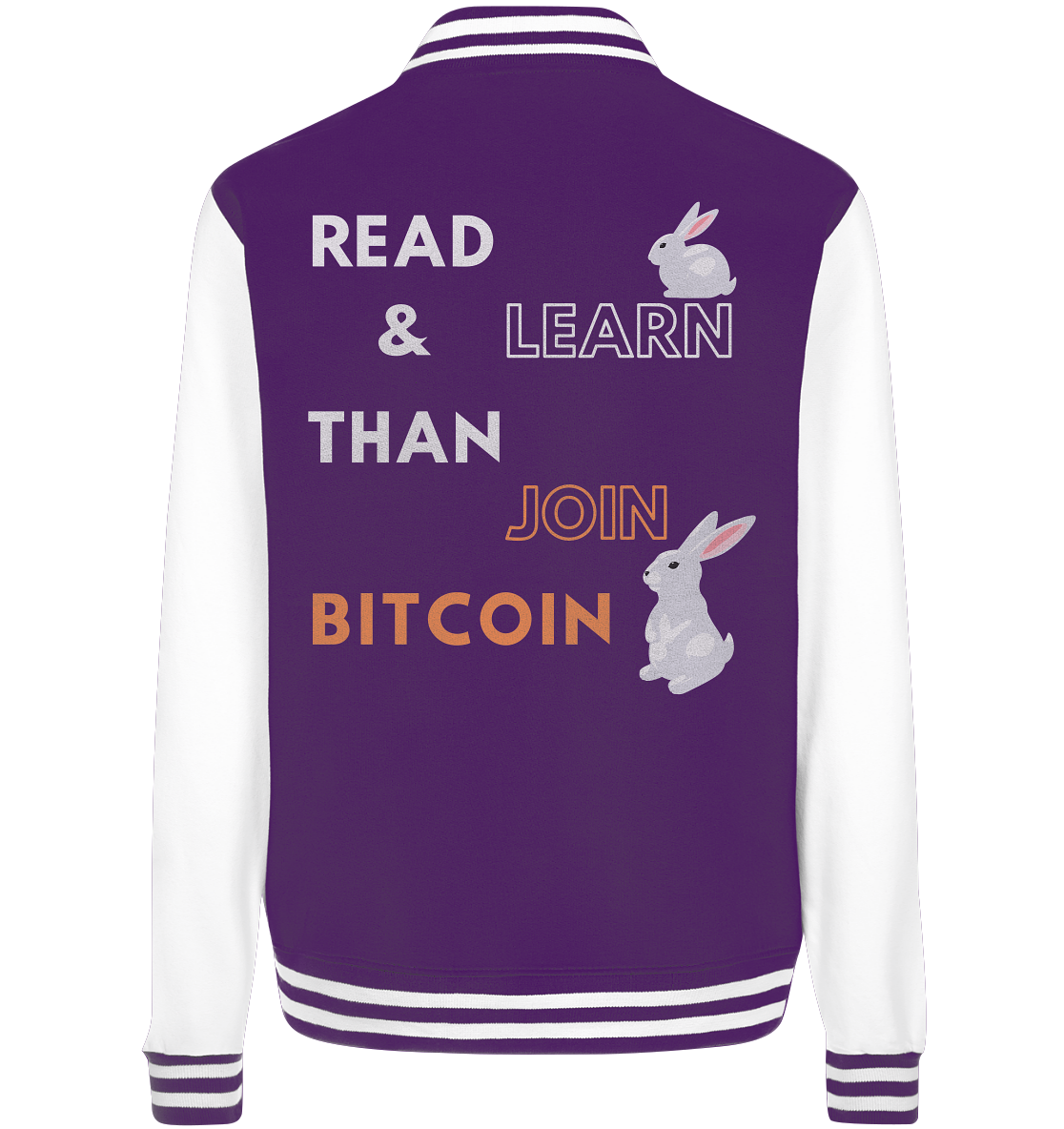 READ & LEARN THAN JOIN BITCOIN - white/orange Bunny Version - Ladies Collection - College Jacket