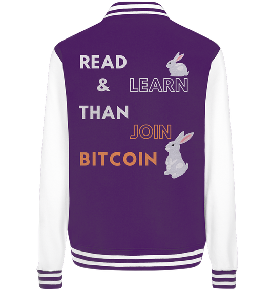 READ & LEARN THAN JOIN BITCOIN - white/orange Bunny Version - Ladies Collection - College Jacket
