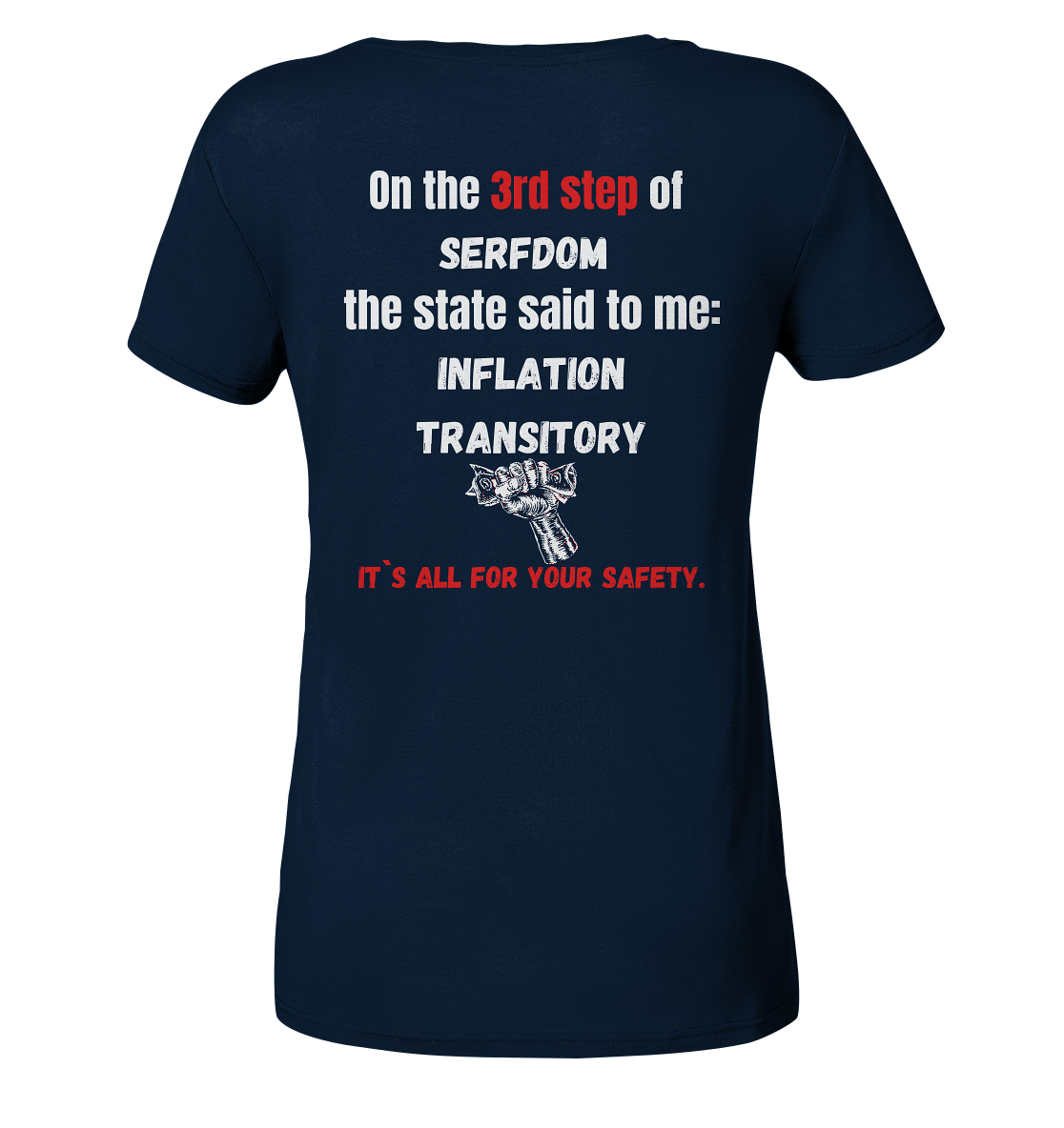 3rd step of serfdom the state said to me: INFLATION TRANSITORY # RÜCKENDRUCK # (Ladies Collection 21% Rabatt bis zum Halving 2024) - Ladies Organic Basic Shirt