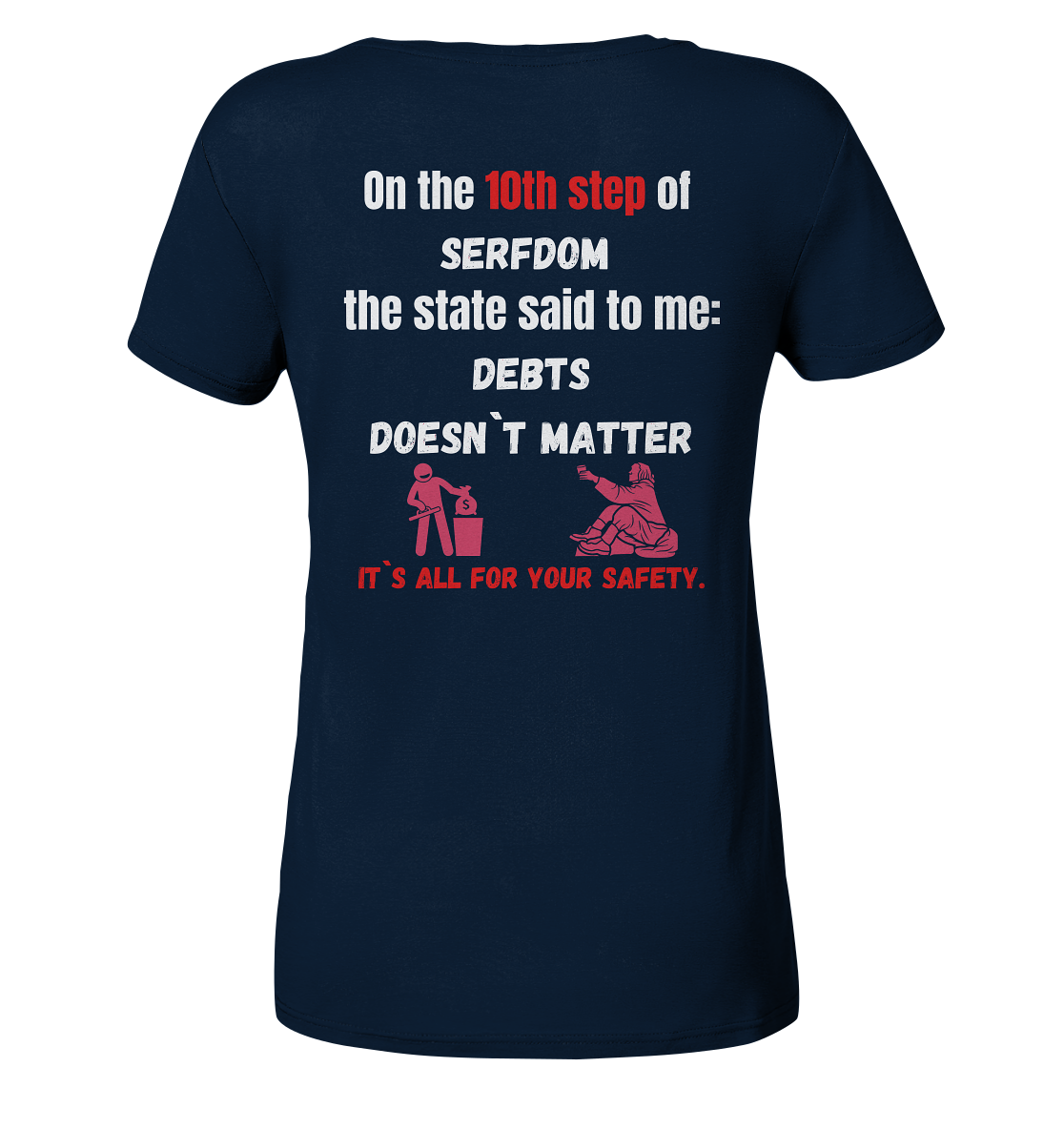 10th step of serfdom... DEBTS DOESN`T MATTER # RÜCKENDRUCK # (Ladies Collection 21% Rabatt bis zum Halving 2024) - Ladies Organic Basic Shirt