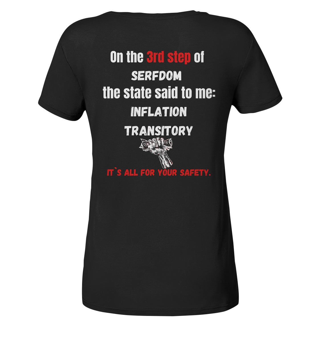3rd step of serfdom the state said to me: INFLATION TRANSITORY # RÜCKENDRUCK # (Ladies Collection 21% Rabatt bis zum Halving 2024) - Ladies Organic Basic Shirt