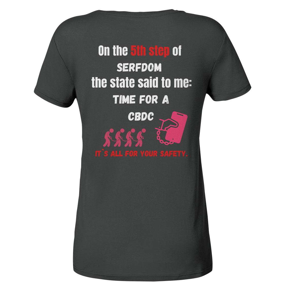 5th step of serfdom the state said to me: TIME FOR A CBDC # RÜCKENDRUCK # (Ladies Collection 21% Rabatt bis zum Halving 2024) - Ladies Organic Basic Shirt