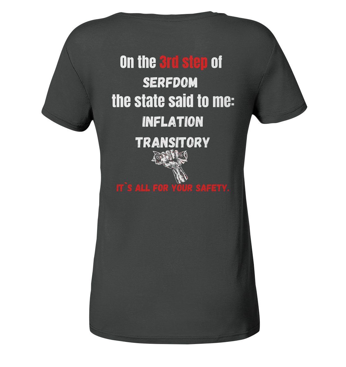 3rd step of serfdom the state said to me: INFLATION TRANSITORY # RÜCKENDRUCK # (Ladies Collection 21% Rabatt bis zum Halving 2024) - Ladies Organic Basic Shirt