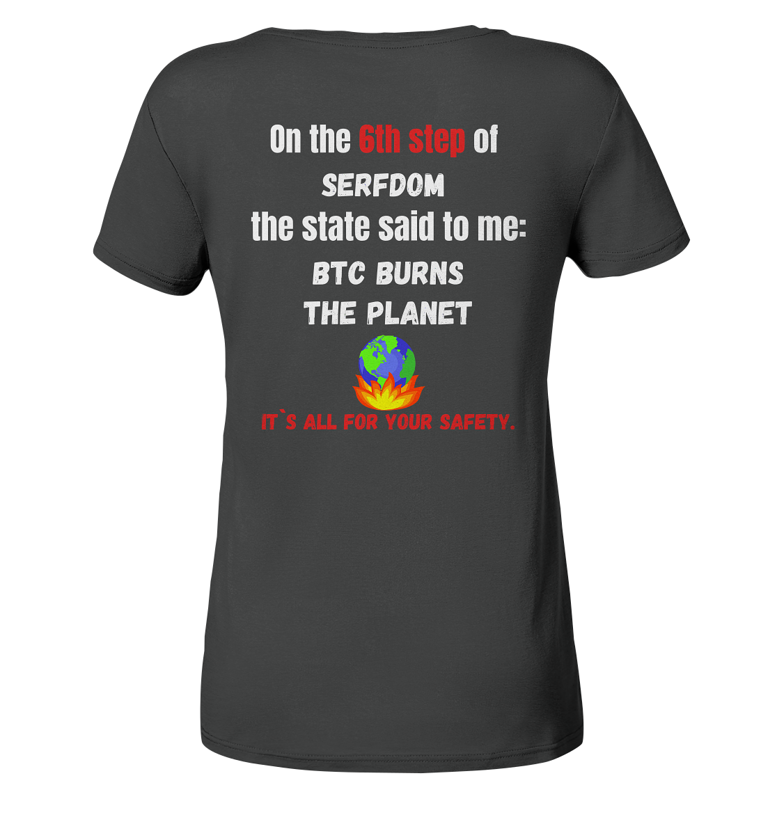 6th step of serfdom the state said to me: BTC BURNS THE PLANET # RÜCKENDRUCK # (Ladies Collection 21% Rabatt bis zum Halving 2024) - Ladies Organic Basic Shirt