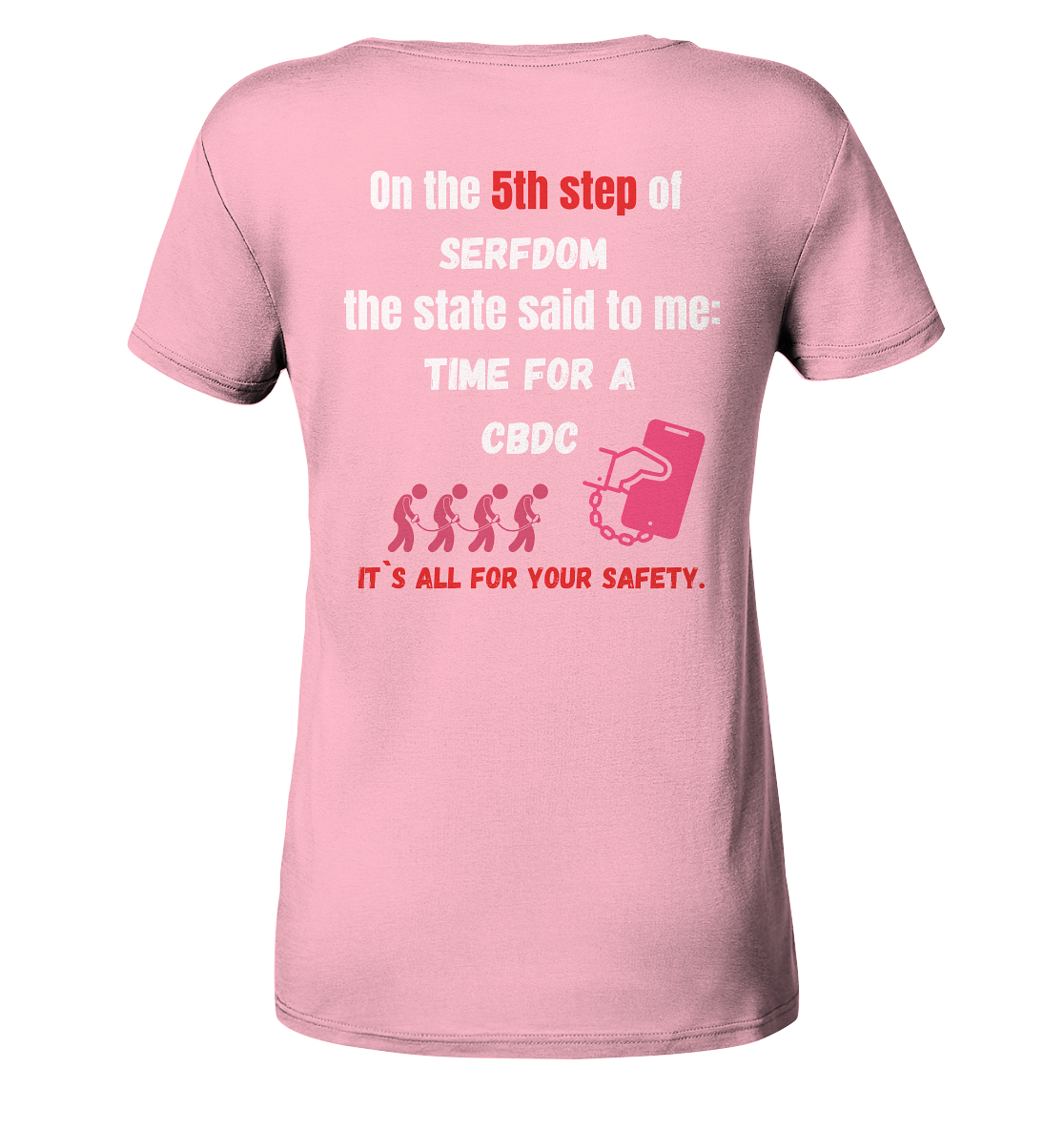 5th step of serfdom the state said to me: TIME FOR A CBDC # RÜCKENDRUCK # (Ladies Collection 21% Rabatt bis zum Halving 2024) - Ladies Organic Basic Shirt