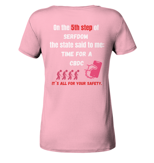 5th step of serfdom the state said to me: TIME FOR A CBDC # RÜCKENDRUCK # (Ladies Collection 21% Rabatt bis zum Halving 2024) - Ladies Organic Basic Shirt