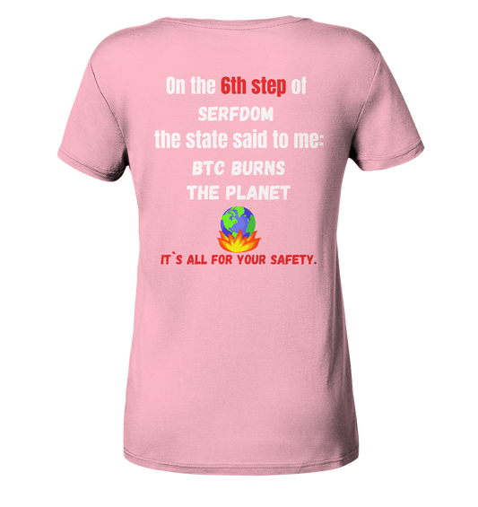 6th step of serfdom the state said to me: BTC BURNS THE PLANET # RÜCKENDRUCK # (Ladies Collection 21% Rabatt bis zum Halving 2024) - Ladies Organic Basic Shirt