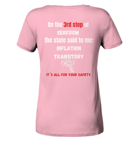 3rd step of serfdom the state said to me: INFLATION TRANSITORY # RÜCKENDRUCK # (Ladies Collection 21% Rabatt bis zum Halving 2024) - Ladies Organic Basic Shirt
