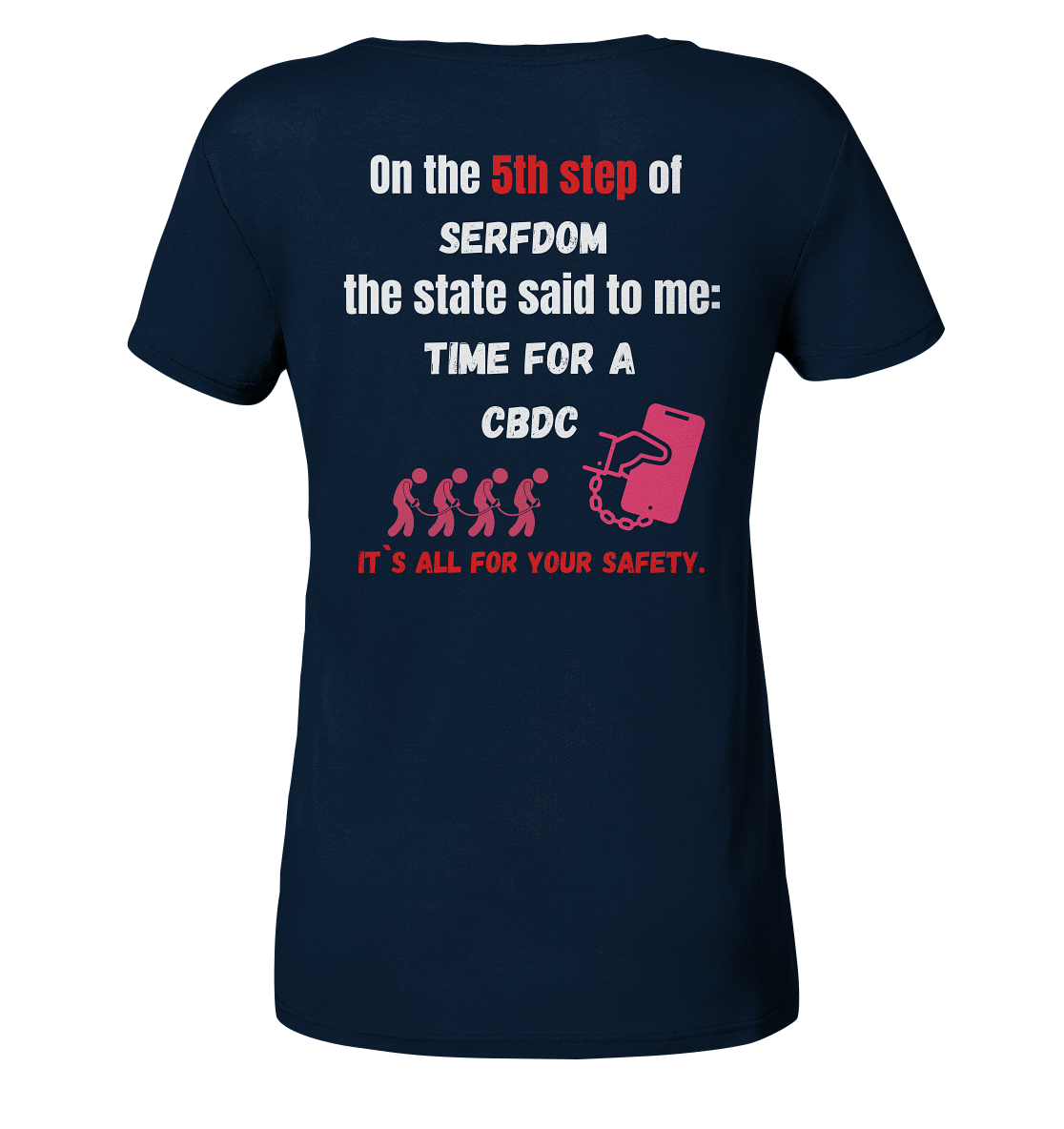 5th step of serfdom the state said to me: TIME FOR A CBDC # RÜCKENDRUCK # (Ladies Collection 21% Rabatt bis zum Halving 2024) - Ladies Organic Shirt