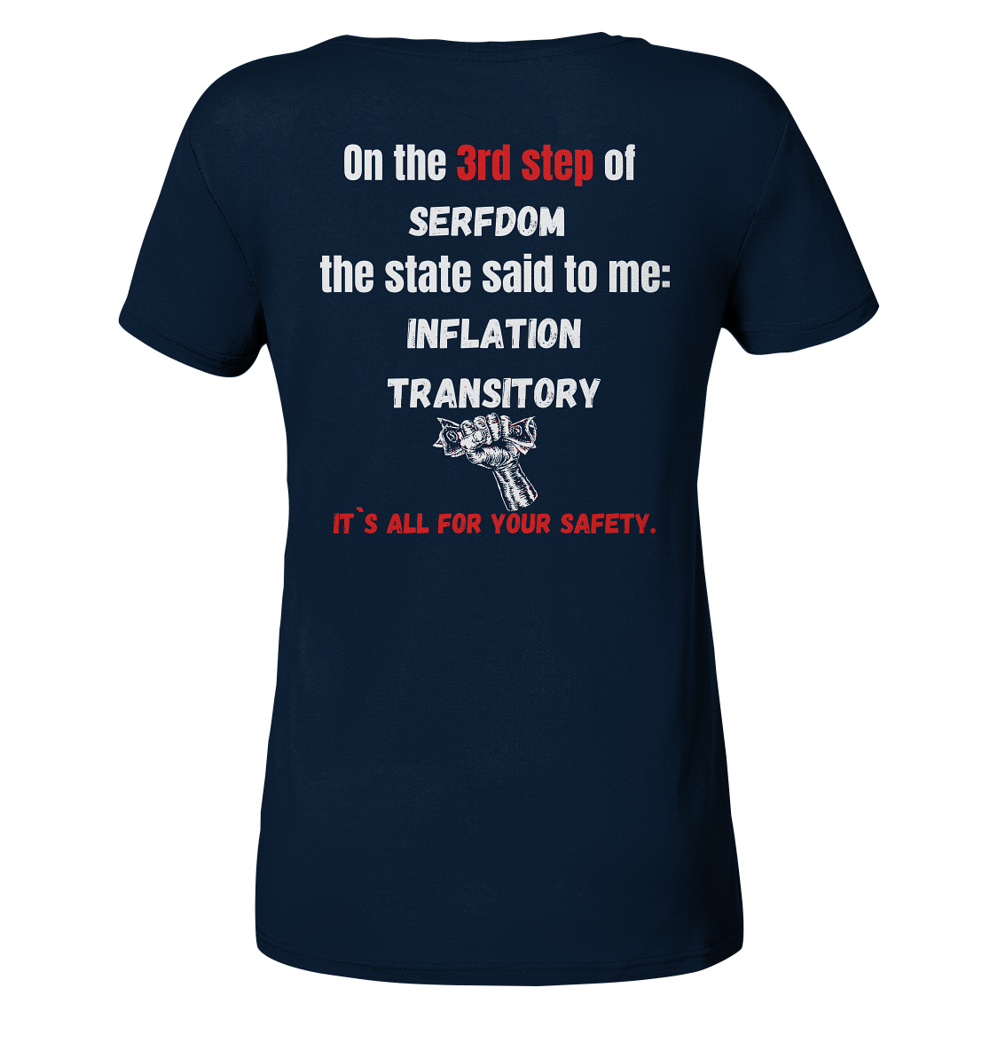 3rd step of serfdom the state said to me: INFLATION TRANSITORY # RÜCKENDRUCK # (Ladies Collection 21% Rabatt bis zum Halving 2024) - Ladies Organic Shirt
