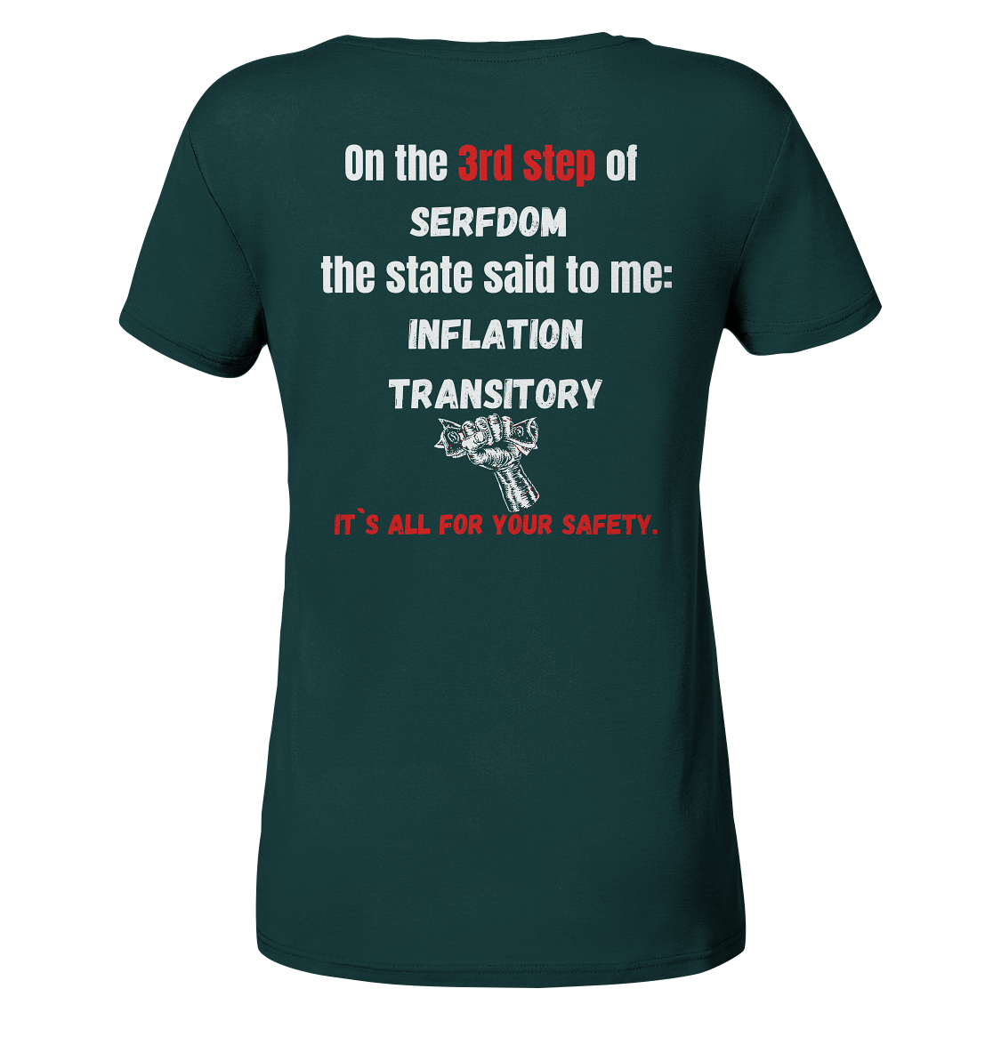 3rd step of serfdom the state said to me: INFLATION TRANSITORY # RÜCKENDRUCK # (Ladies Collection 21% Rabatt bis zum Halving 2024) - Ladies Organic Shirt