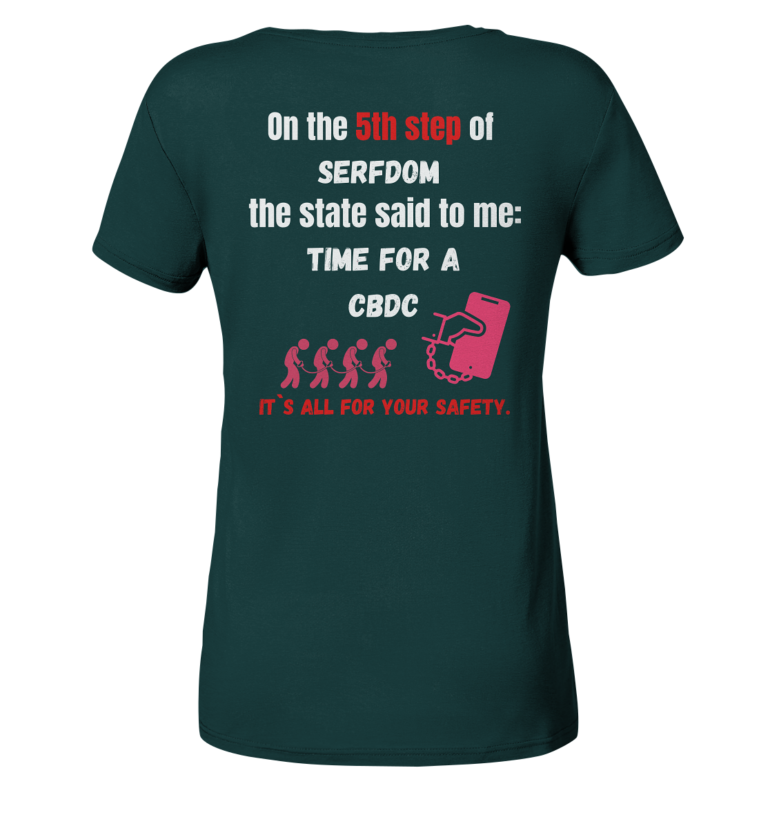 5th step of serfdom the state said to me: TIME FOR A CBDC # RÜCKENDRUCK # (Ladies Collection 21% Rabatt bis zum Halving 2024) - Ladies Organic Shirt