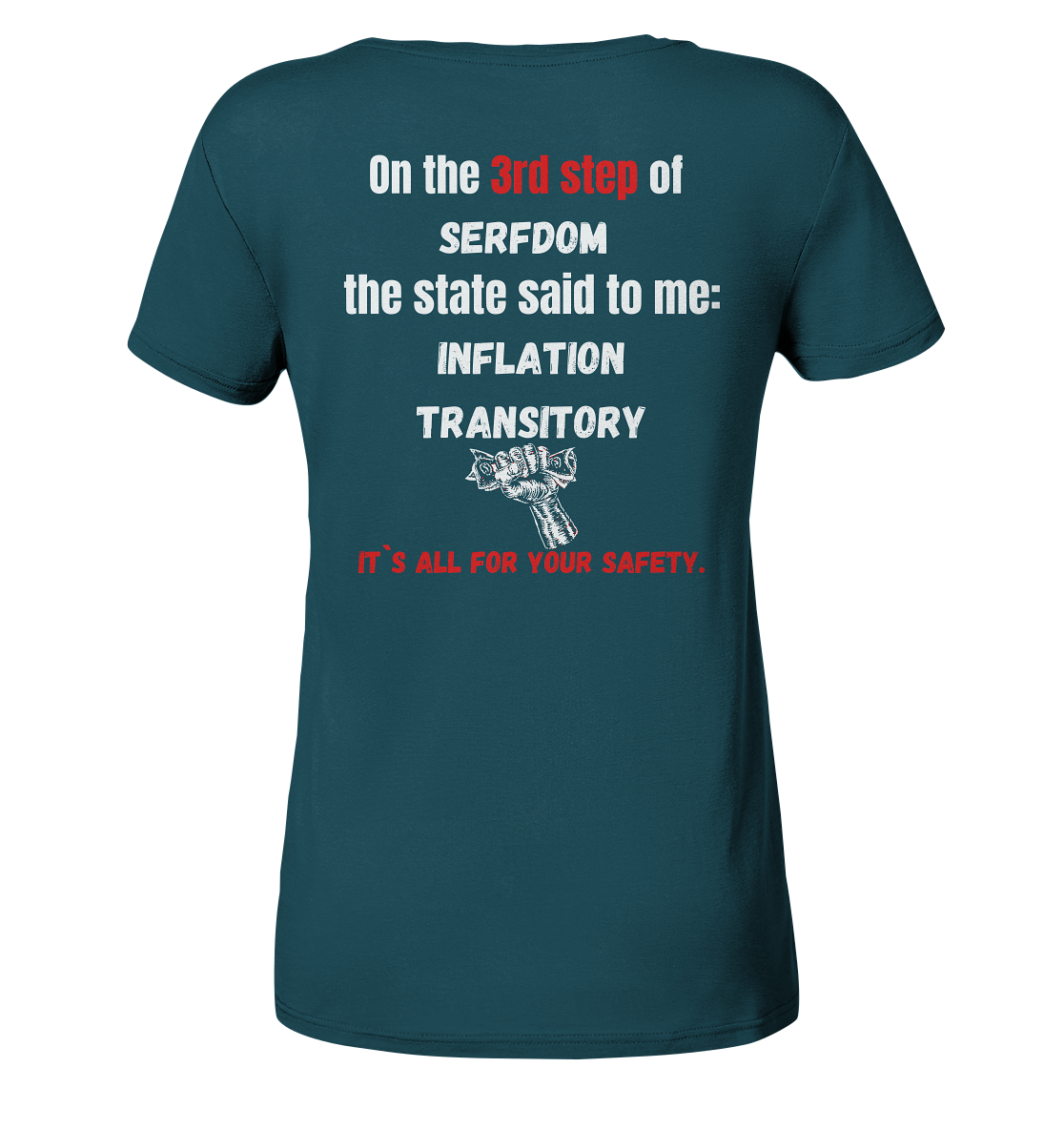 3rd step of serfdom the state said to me: INFLATION TRANSITORY # RÜCKENDRUCK # (Ladies Collection 21% Rabatt bis zum Halving 2024) - Ladies Organic Shirt