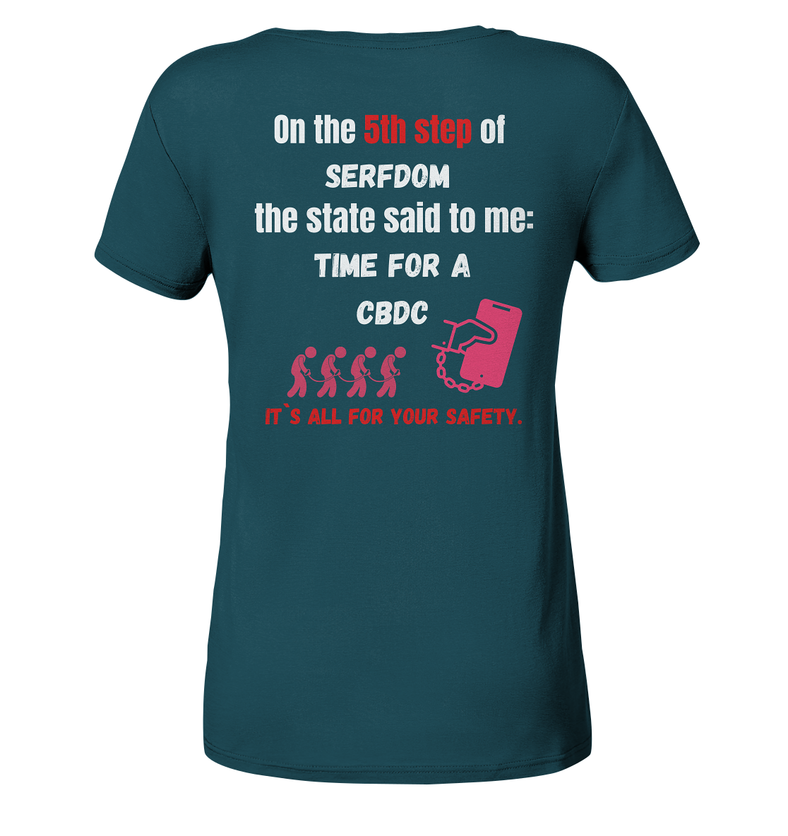 5th step of serfdom the state said to me: TIME FOR A CBDC # RÜCKENDRUCK # (Ladies Collection 21% Rabatt bis zum Halving 2024) - Ladies Organic Shirt
