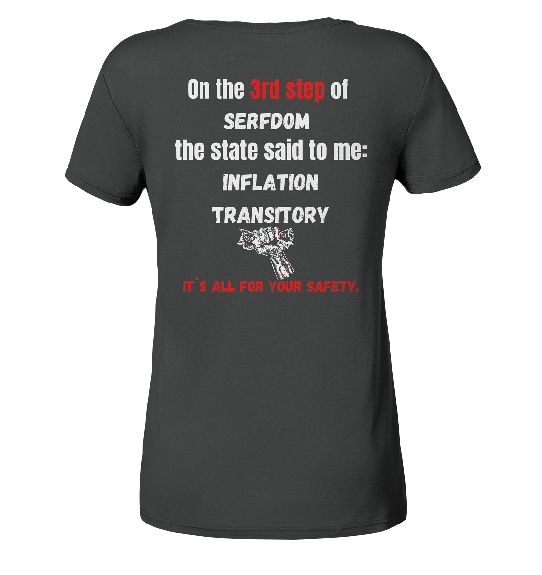 3rd step of serfdom the state said to me: INFLATION TRANSITORY # RÜCKENDRUCK # (Ladies Collection 21% Rabatt bis zum Halving 2024) - Ladies Organic Shirt