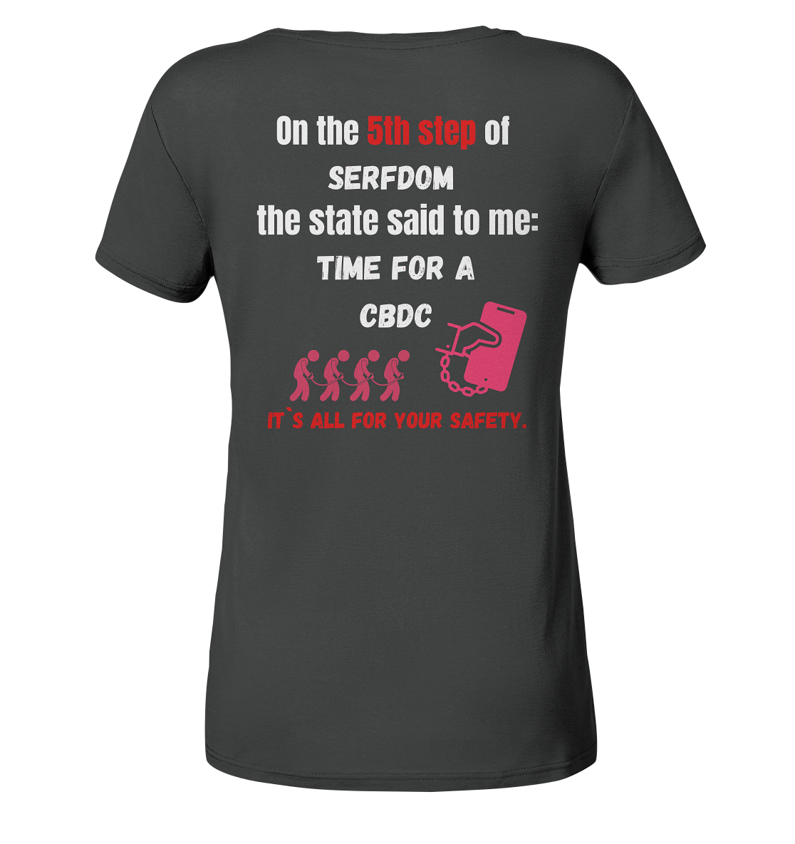 5th step of serfdom the state said to me: TIME FOR A CBDC # RÜCKENDRUCK # (Ladies Collection 21% Rabatt bis zum Halving 2024) - Ladies Organic Shirt