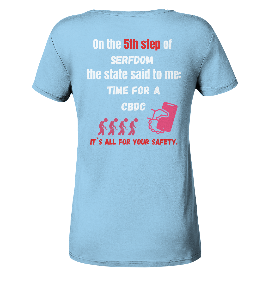 5th step of serfdom the state said to me: TIME FOR A CBDC # RÜCKENDRUCK # (Ladies Collection 21% Rabatt bis zum Halving 2024) - Ladies Organic Shirt
