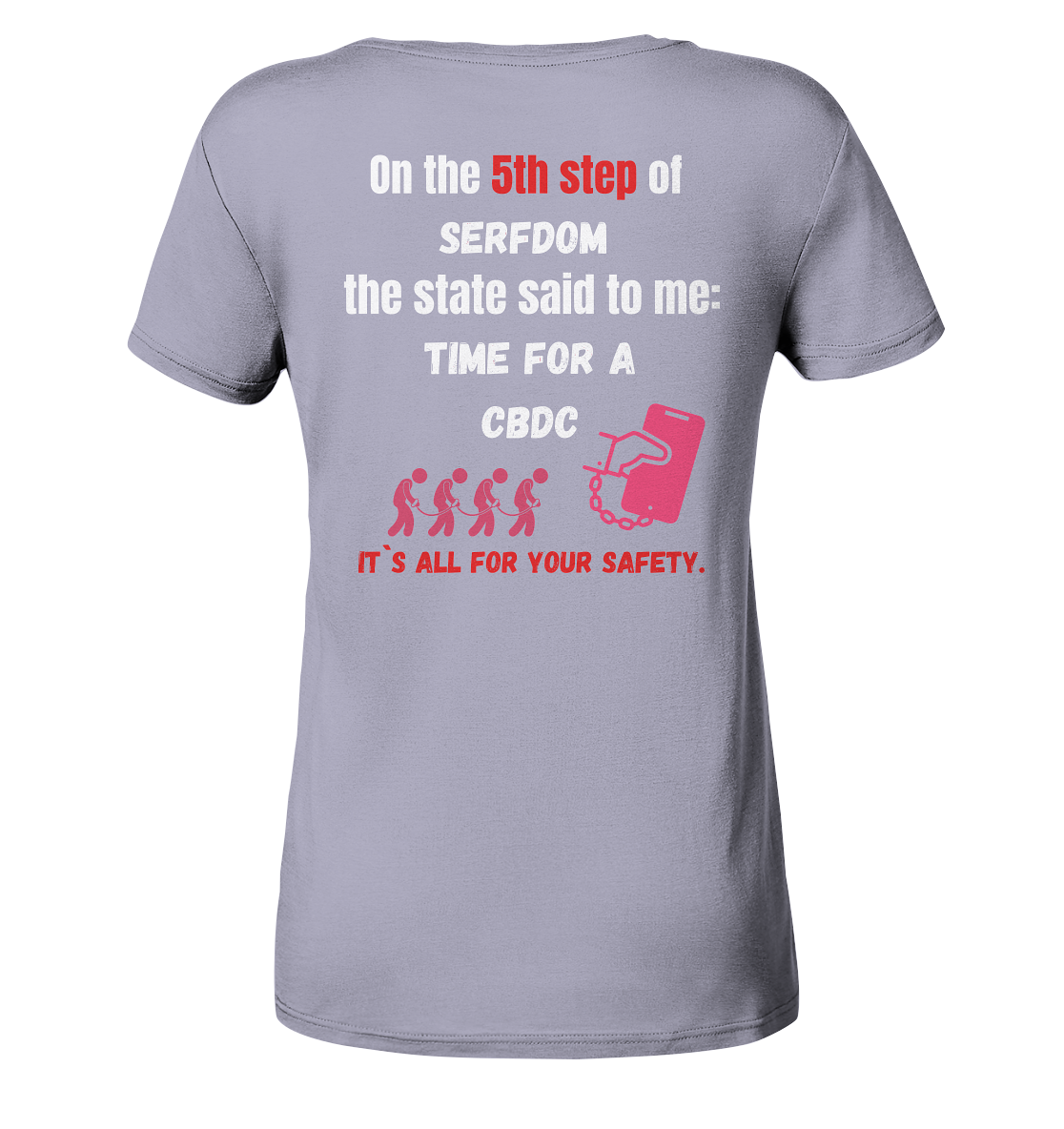 5th step of serfdom the state said to me: TIME FOR A CBDC # RÜCKENDRUCK # (Ladies Collection 21% Rabatt bis zum Halving 2024) - Ladies Organic Shirt