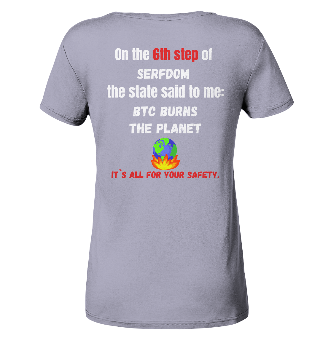6th step of serfdom the state said to me: BTC BURNS THE PLANET # RÜCKENDRUCK # (Ladies Collection 21% Rabatt bis zum Halving 2024) - Ladies Organic Shirt