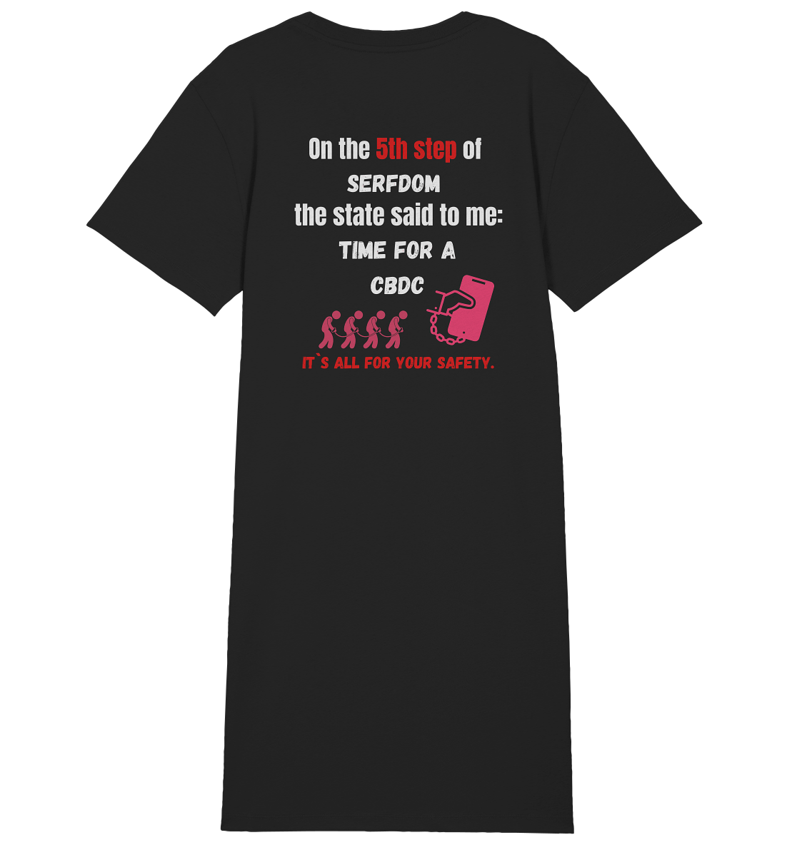 5th step of serfdom the state said to me: TIME FOR A CBDC # RÜCKENDRUCK # (Ladies Collection 21% Rabatt bis zum Halving 2024) - Ladies Organic Shirt Dress
