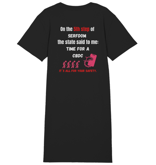 5th step of serfdom the state said to me: TIME FOR A CBDC # RÜCKENDRUCK # (Ladies Collection 21% Rabatt bis zum Halving 2024) - Ladies Organic Shirt Dress