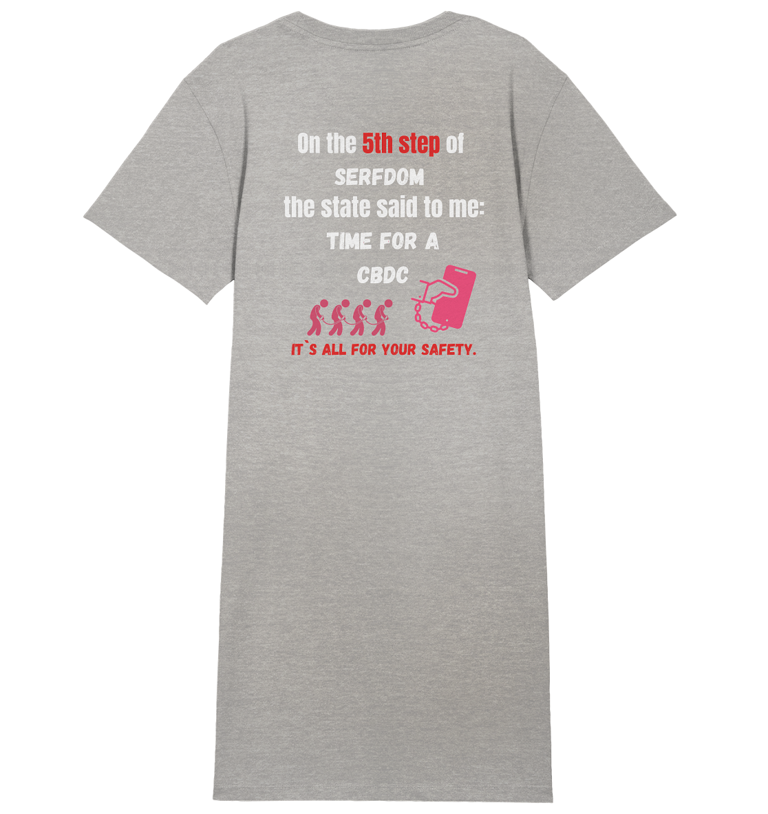 5th step of serfdom the state said to me: TIME FOR A CBDC # RÜCKENDRUCK # (Ladies Collection 21% Rabatt bis zum Halving 2024) - Ladies Organic Shirt Dress