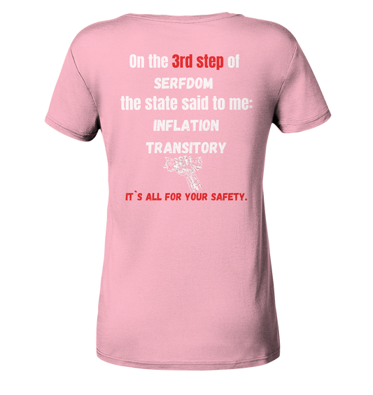 3rd step of serfdom the state said to me: INFLATION TRANSITORY # RÜCKENDRUCK # (Ladies Collection 21% Rabatt bis zum Halving 2024) - Ladies Organic Shirt