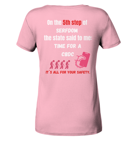 5th step of serfdom the state said to me: TIME FOR A CBDC # RÜCKENDRUCK # (Ladies Collection 21% Rabatt bis zum Halving 2024) - Ladies Organic Shirt
