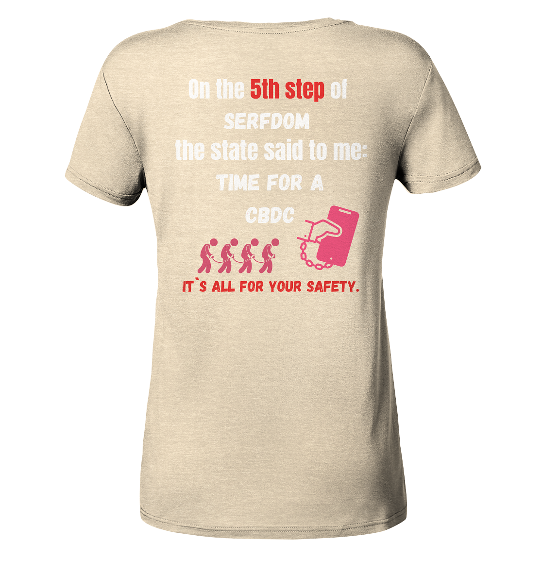 5th step of serfdom the state said to me: TIME FOR A CBDC # RÜCKENDRUCK # (Ladies Collection 21% Rabatt bis zum Halving 2024) - Ladies Organic Shirt
