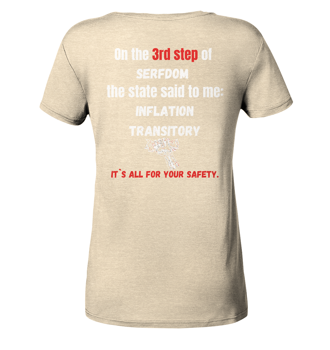 3rd step of serfdom the state said to me: INFLATION TRANSITORY # RÜCKENDRUCK # (Ladies Collection 21% Rabatt bis zum Halving 2024) - Ladies Organic Shirt