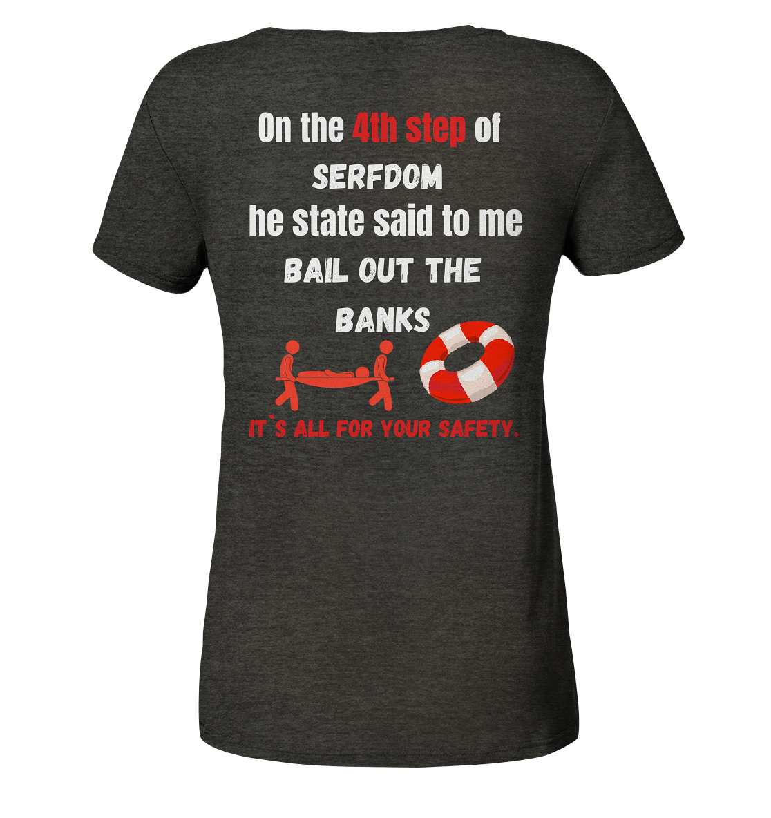 4th step of serfdom the state said to me: BAIL OUT THE BANKS # RÜCKENDRUCK # (Ladies Collection 21% Rabatt bis zum Halving 2024) - Ladies Organic Shirt (meliert)