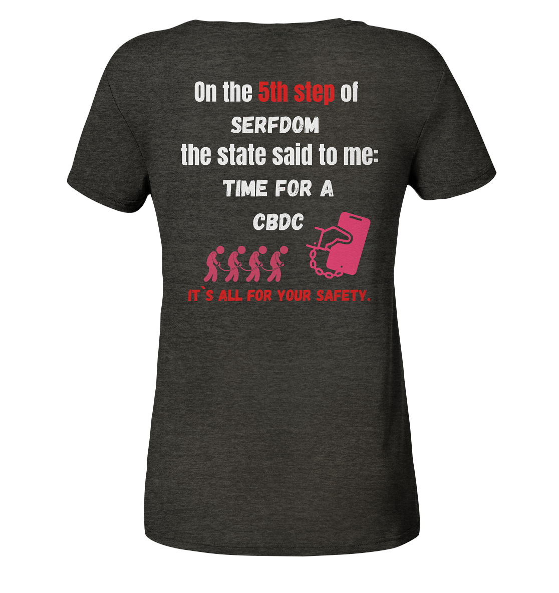 5th step of serfdom the state said to me: TIME FOR A CBDC # RÜCKENDRUCK # (Ladies Collection 21% Rabatt bis zum Halving 2024) - Ladies Organic Shirt (meliert)