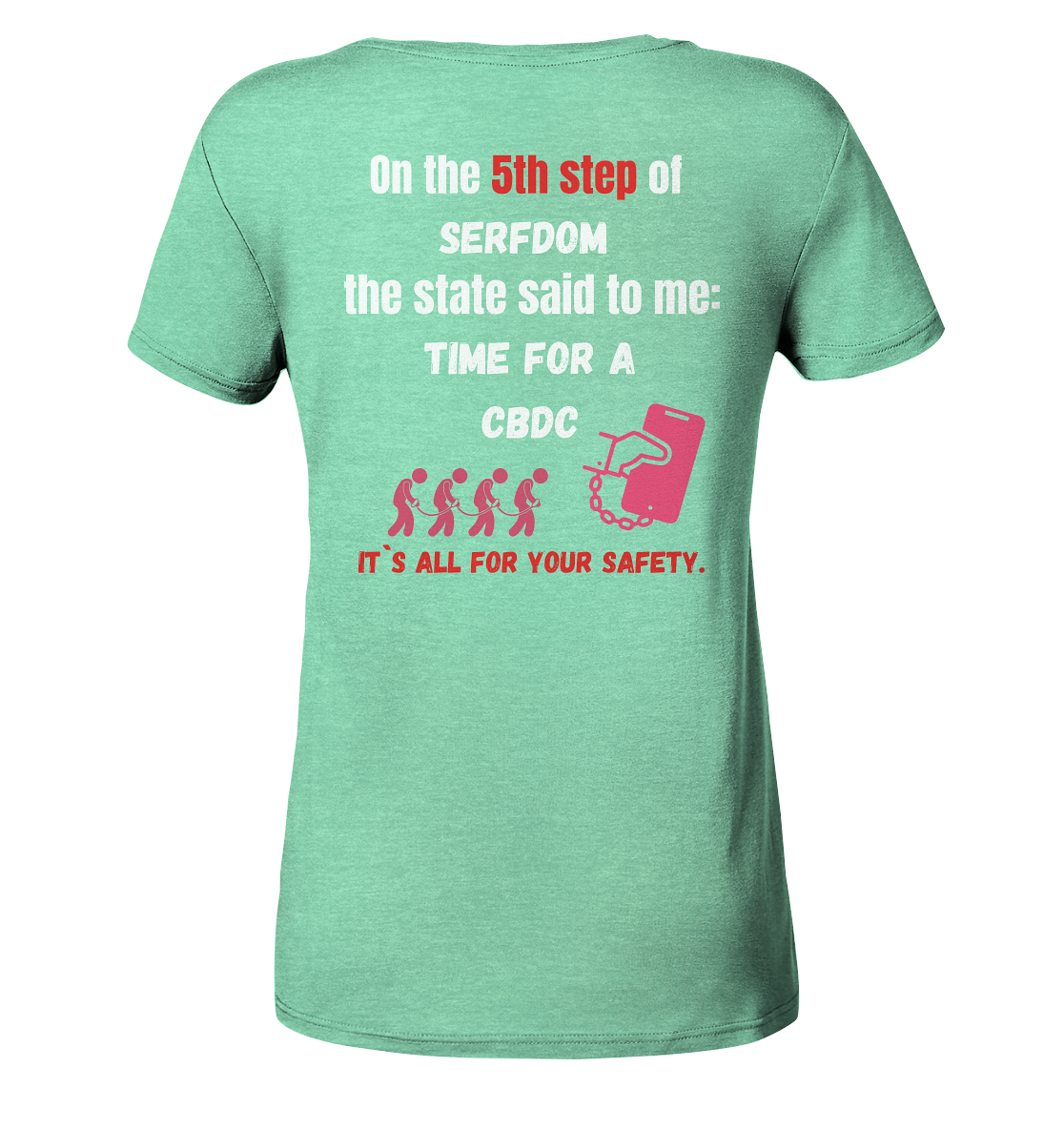 5th step of serfdom the state said to me: TIME FOR A CBDC # RÜCKENDRUCK # (Ladies Collection 21% Rabatt bis zum Halving 2024) - Ladies Organic Shirt (meliert)