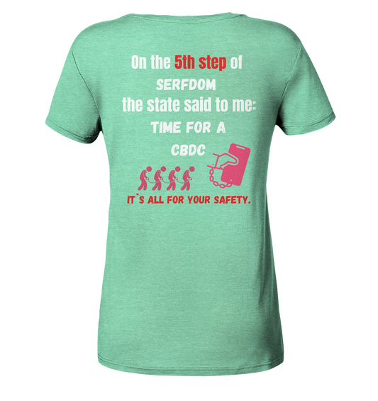 5th step of serfdom the state said to me: TIME FOR A CBDC # RÜCKENDRUCK # (Ladies Collection 21% Rabatt bis zum Halving 2024) - Ladies Organic Shirt (meliert)