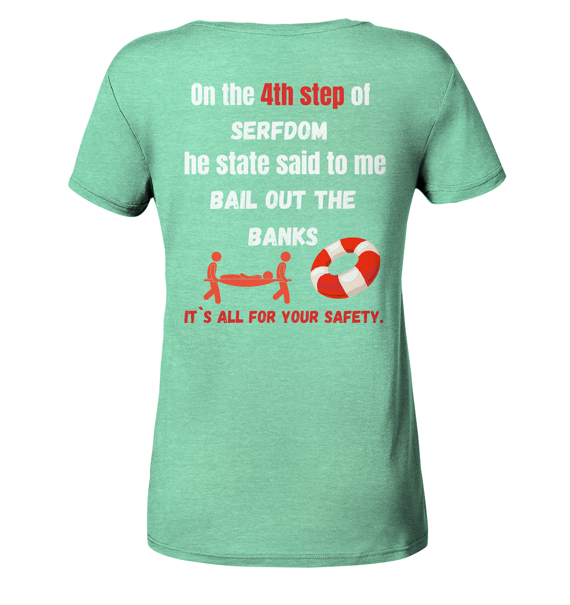 4th step of serfdom the state said to me: BAIL OUT THE BANKS # RÜCKENDRUCK # (Ladies Collection 21% Rabatt bis zum Halving 2024) - Ladies Organic Shirt (meliert)