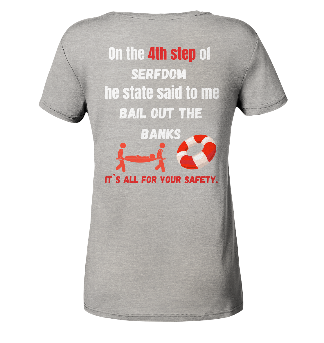 4th step of serfdom the state said to me: BAIL OUT THE BANKS # RÜCKENDRUCK # (Ladies Collection 21% Rabatt bis zum Halving 2024) - Ladies Organic Shirt (meliert)