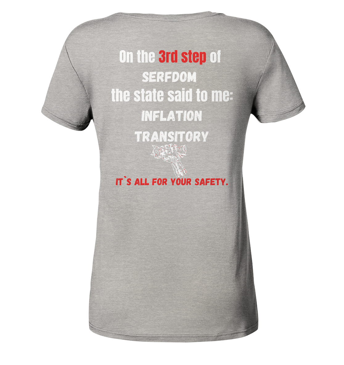 3rd step of serfdom the state said to me: INFLATION TRANSITORY # RÜCKENDRUCK # (Ladies Collection 21% Rabatt bis zum Halving 2024) - Ladies Organic Shirt (meliert)