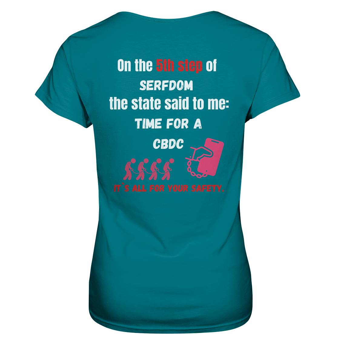 5th step of serfdom the state said to me: TIME FOR A CBDC # RÜCKENDRUCK # (Ladies Collection 21% Rabatt bis zum Halving 2024) - Ladies Premium Shirt