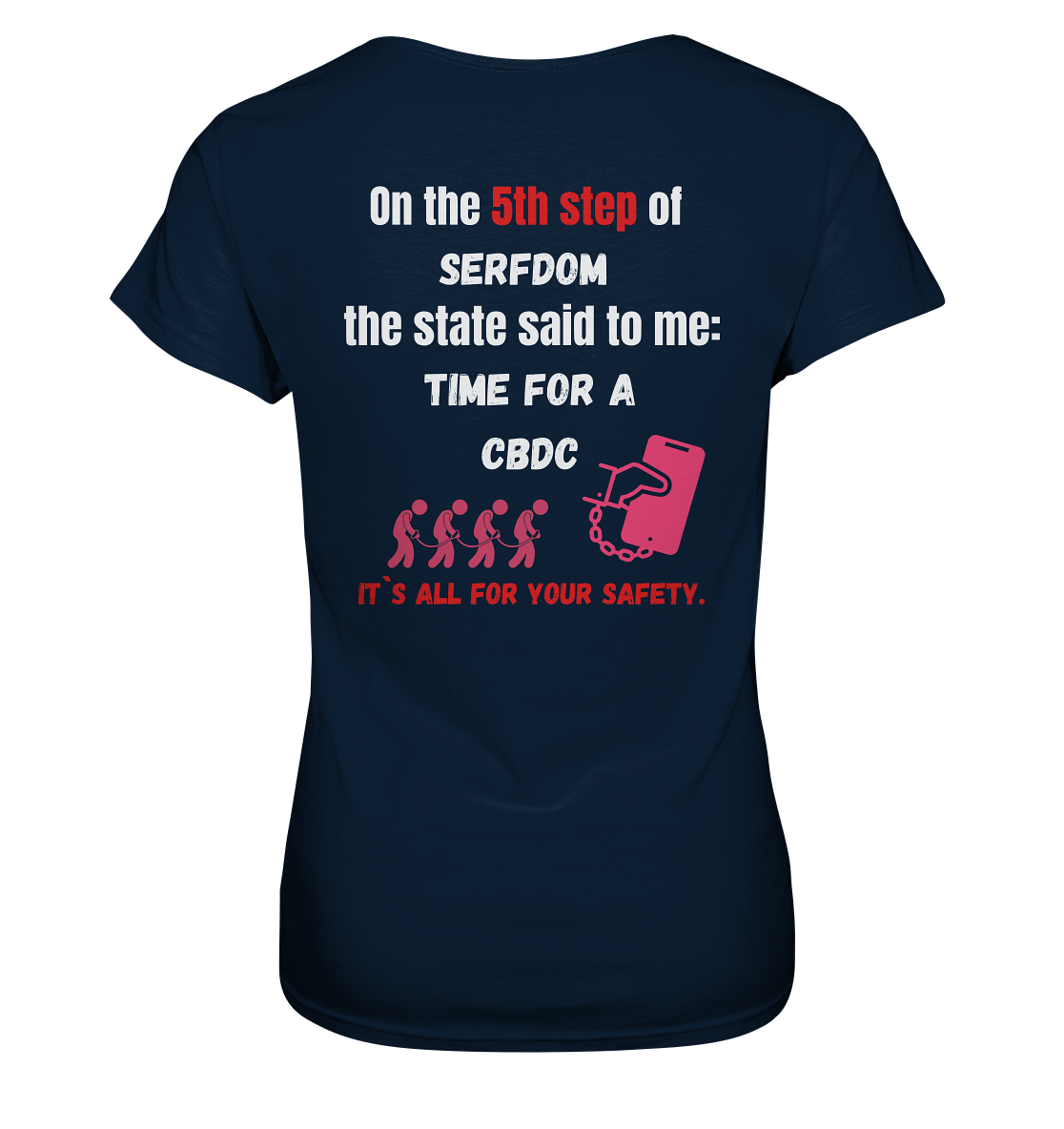 5th step of serfdom the state said to me: TIME FOR A CBDC # RÜCKENDRUCK # (Ladies Collection 21% Rabatt bis zum Halving 2024) - Ladies Premium Shirt