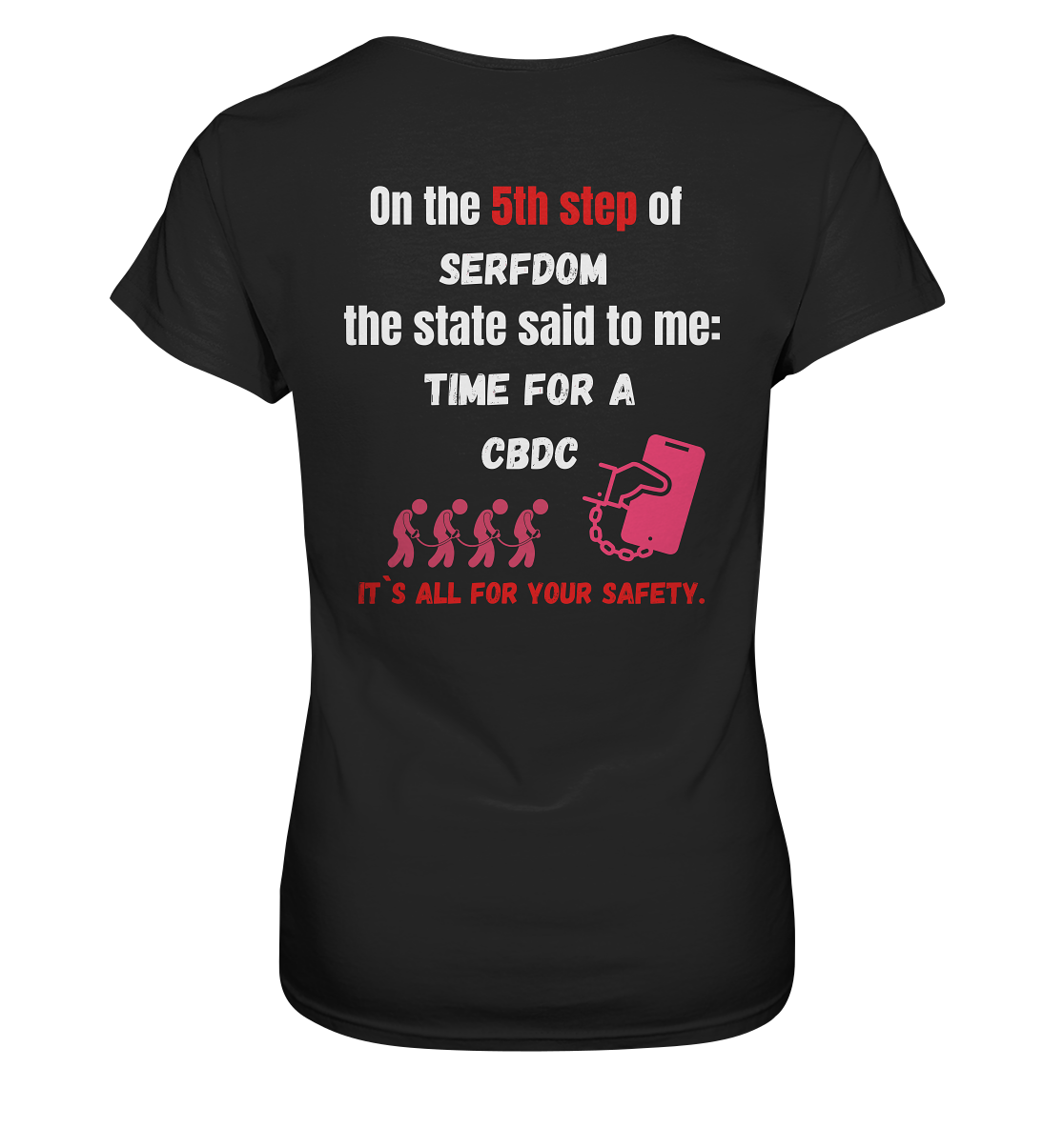 5th step of serfdom the state said to me: TIME FOR A CBDC # RÜCKENDRUCK # (Ladies Collection 21% Rabatt bis zum Halving 2024) - Ladies Premium Shirt