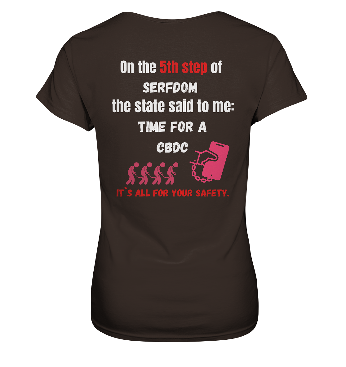 5th step of serfdom the state said to me: TIME FOR A CBDC # RÜCKENDRUCK # (Ladies Collection 21% Rabatt bis zum Halving 2024) - Ladies Premium Shirt